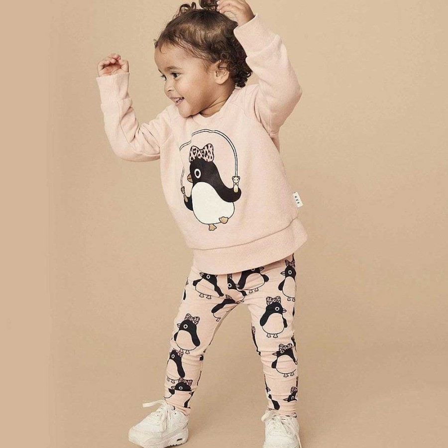 Fashion Huxbaby Kid'S Clothing - Other | Huxbaby: Reversible Sweatshirt Skipping Penguin Rose