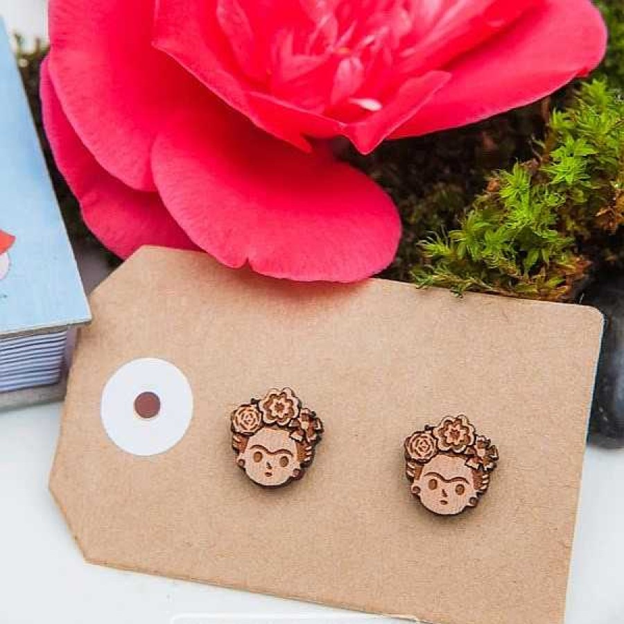 Jewellery Wood With Words | Wood With Words: Wooden Stud Earrings Frida