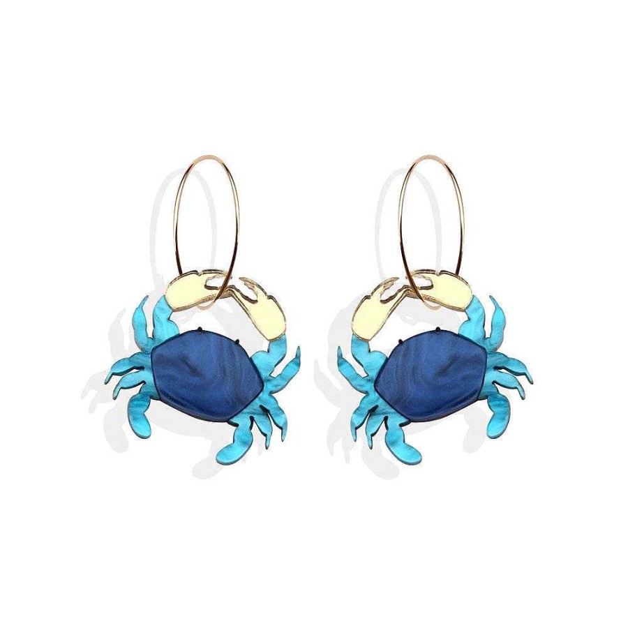 Jewellery HUNIY | Huniy: Earrings Blue Sapphire Crab Hoops