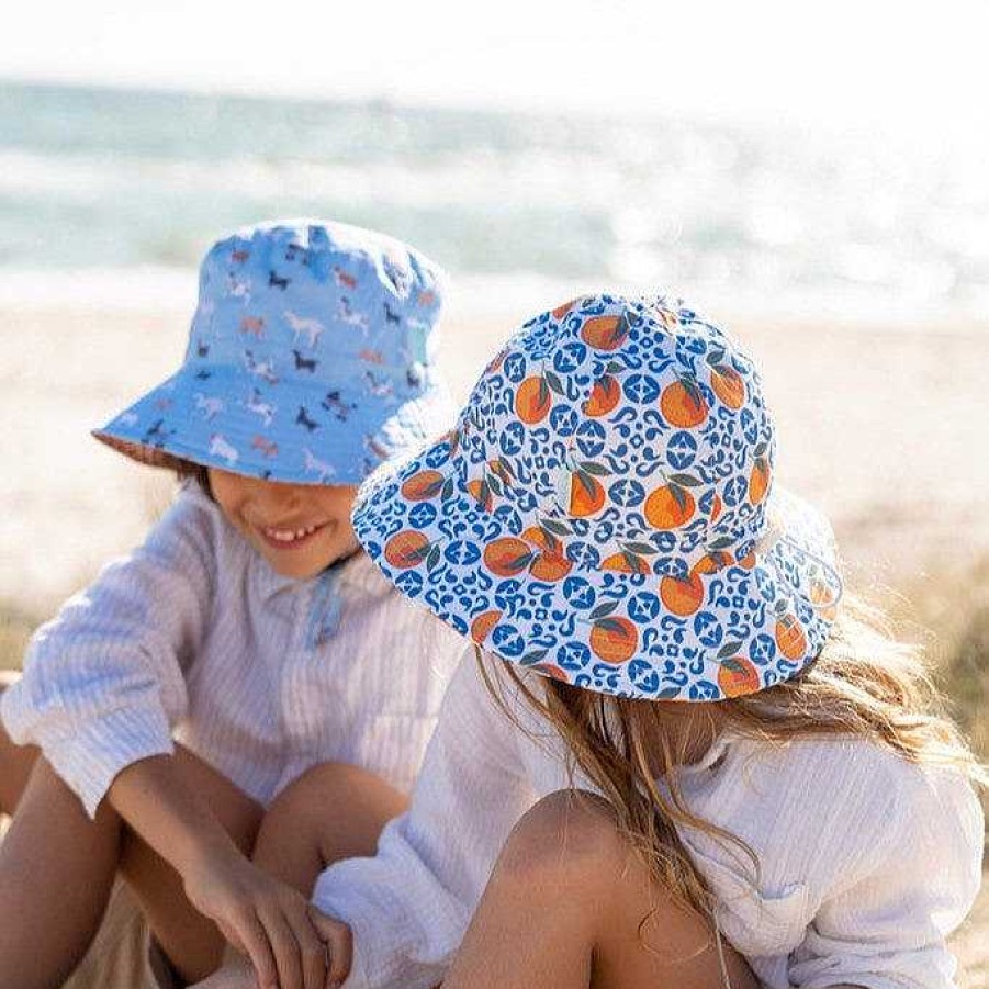 Fashion acorn kids Hats | Acorn Kids: Wide Brim Sunhat Amalfi Blue Yellow Green