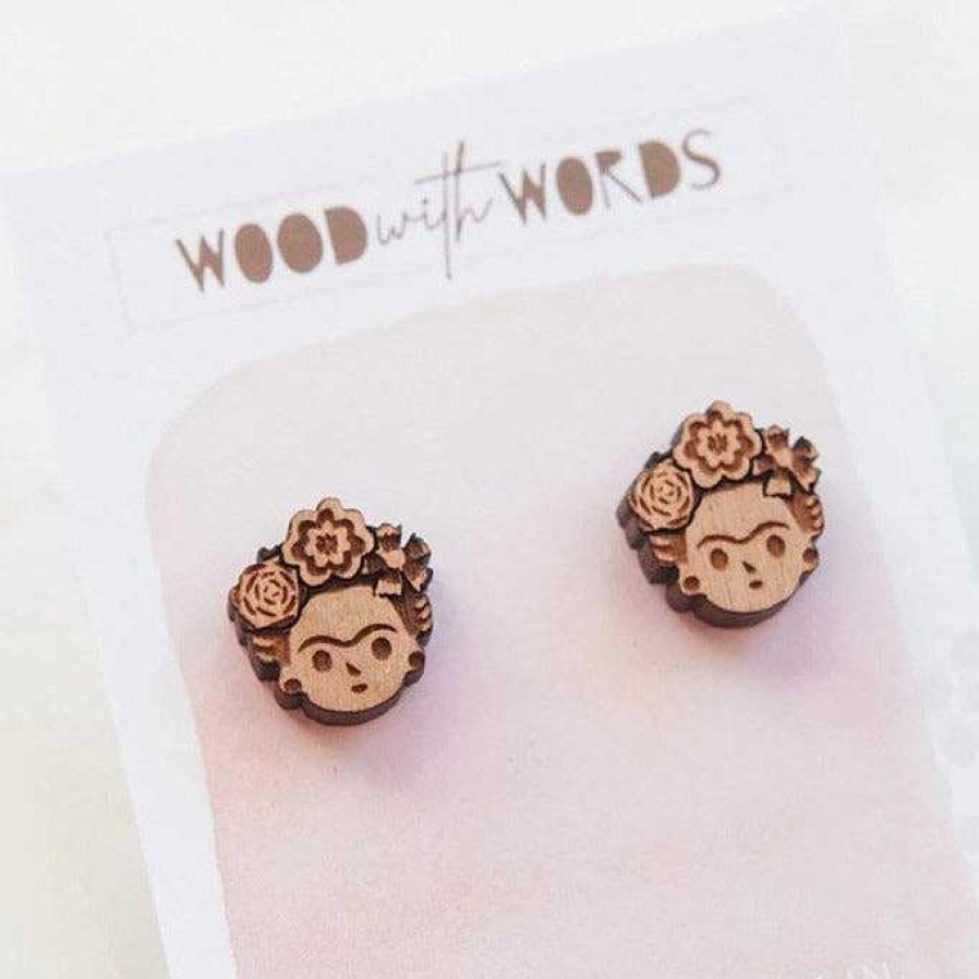 Jewellery Wood With Words | Wood With Words: Wooden Stud Earrings Frida