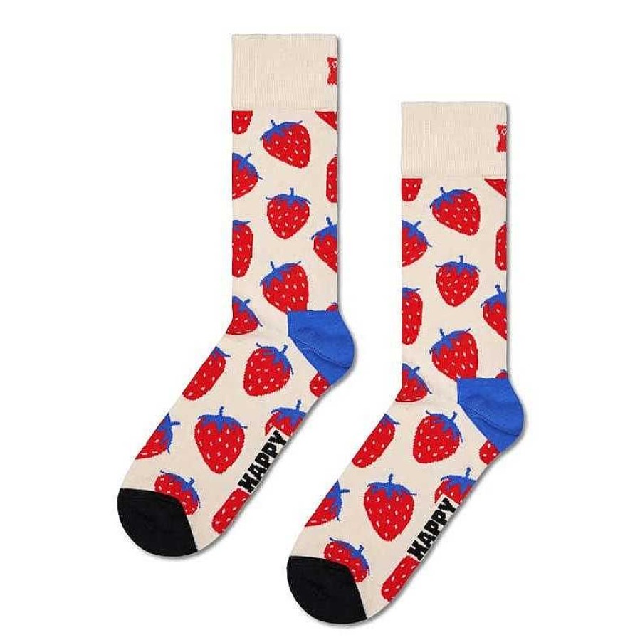 Fashion Happy Socks Socks | Happy Socks: Strawberry White Sm