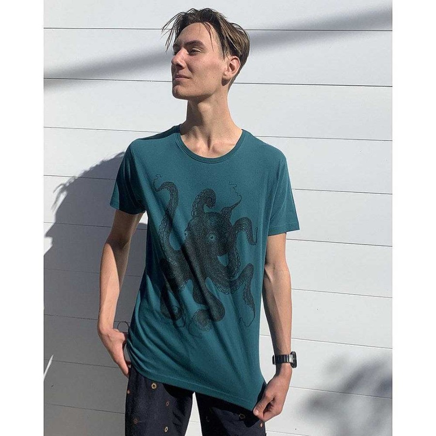 Fashion Monsterthreads Men'S T-Shirts | Octopus Lines Forest Green Mens Tee