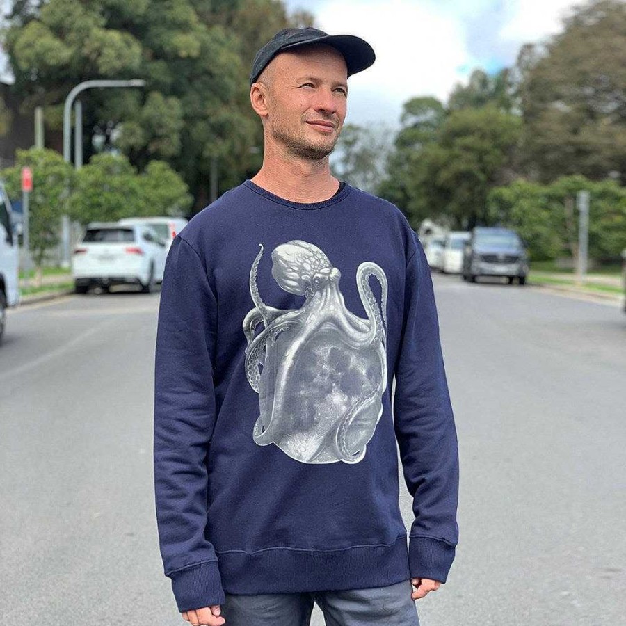 Fashion Monsterthreads Men'S Jumpers | Lunar Octopus Navy Mens Jumper