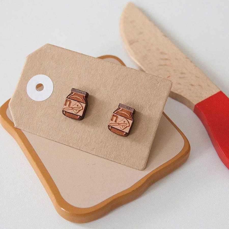 Jewellery Wood With Words | Wood With Words: Wooden Stud Earrings Chocolate Spread