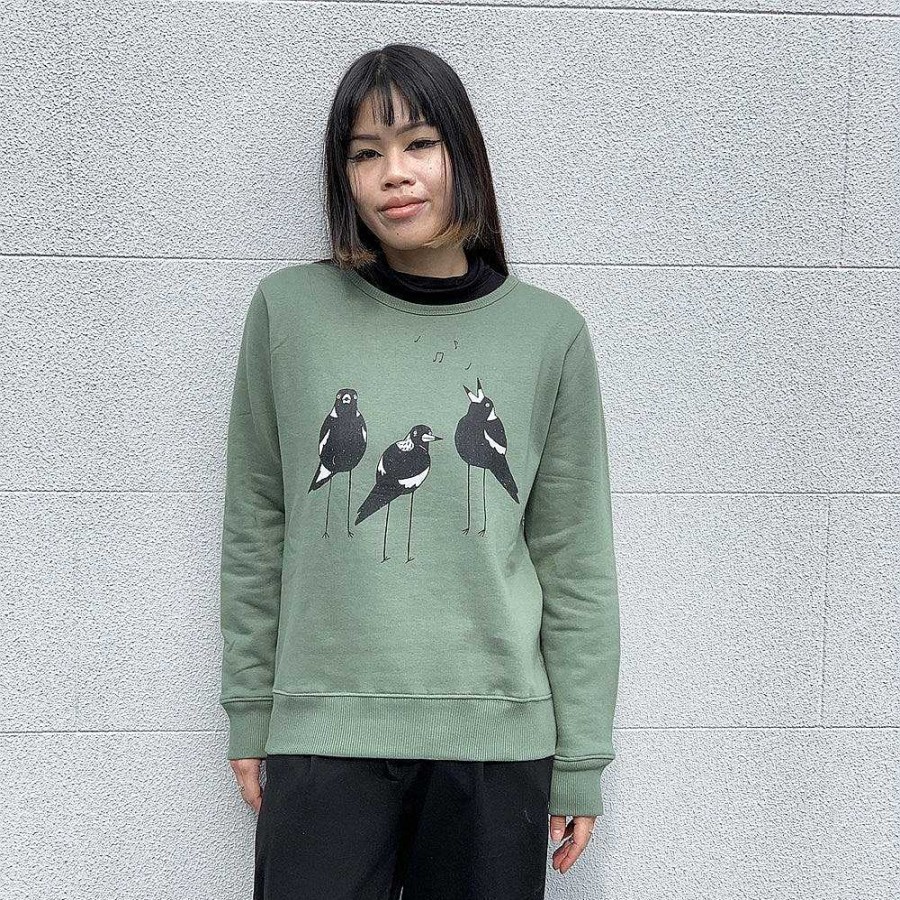 Fashion Monsterthreads Women'S Jumpers And Hoodies | Singing Magpies Kashmir Green Womens Jumper