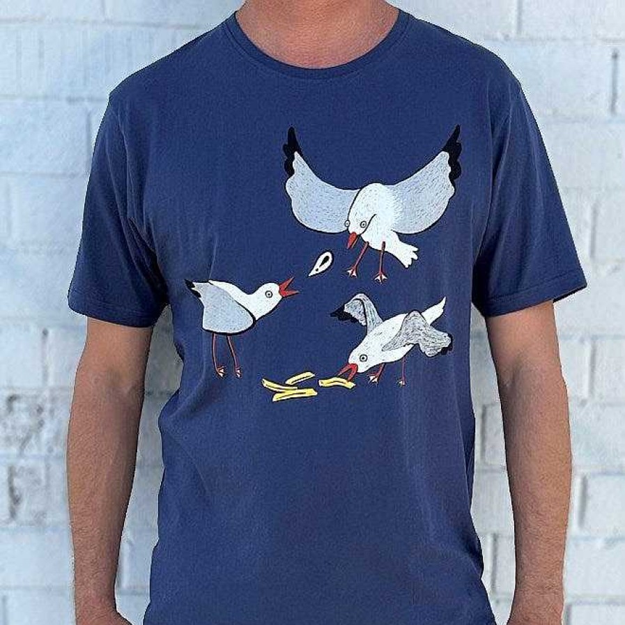 Fashion Monsterthreads Men'S T-Shirts | Seagull Squabble Dusky Blue Mens Tee