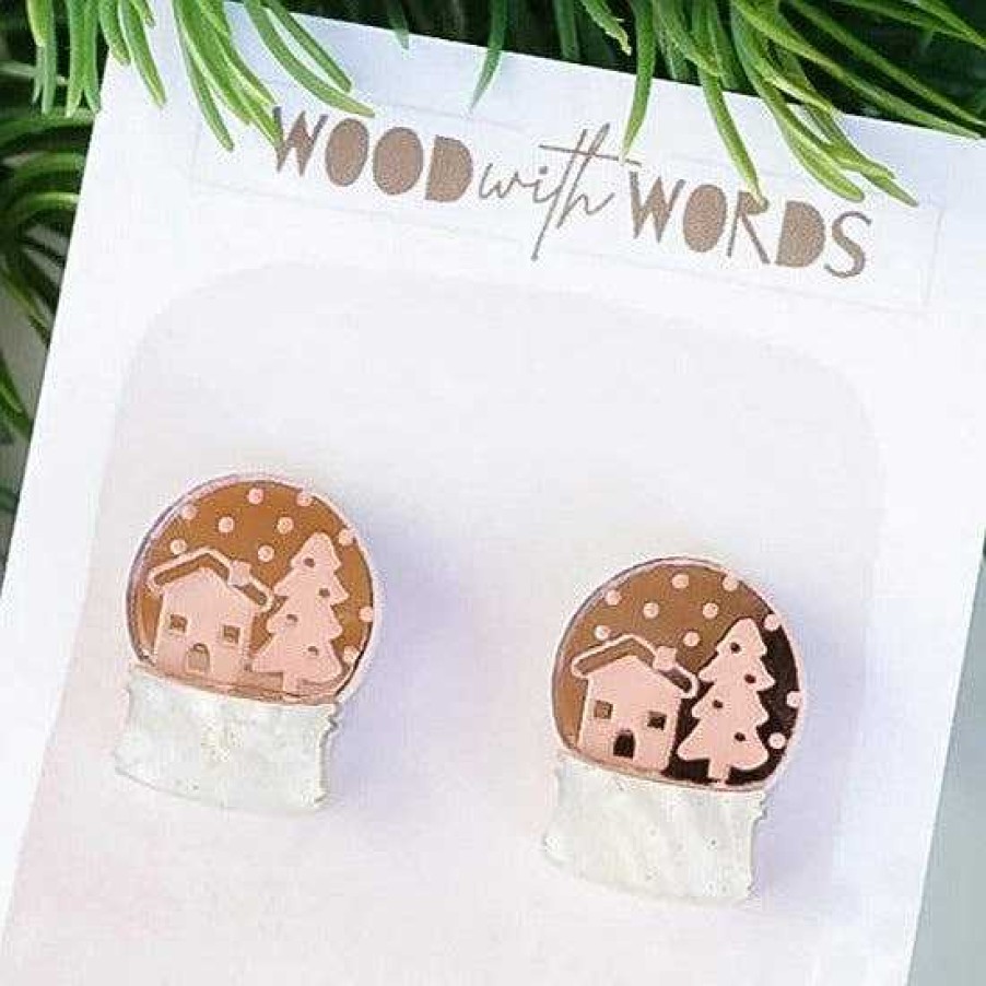 Jewellery Wood With Words | Wood With Words: Acrylic Stud Earrings Snow Globe