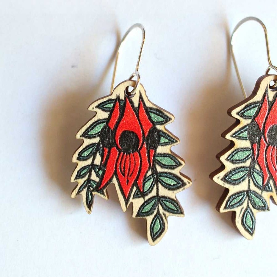 Jewellery To The Trees | To The Trees: Wooden Earrings Sturt Desert Pea Small