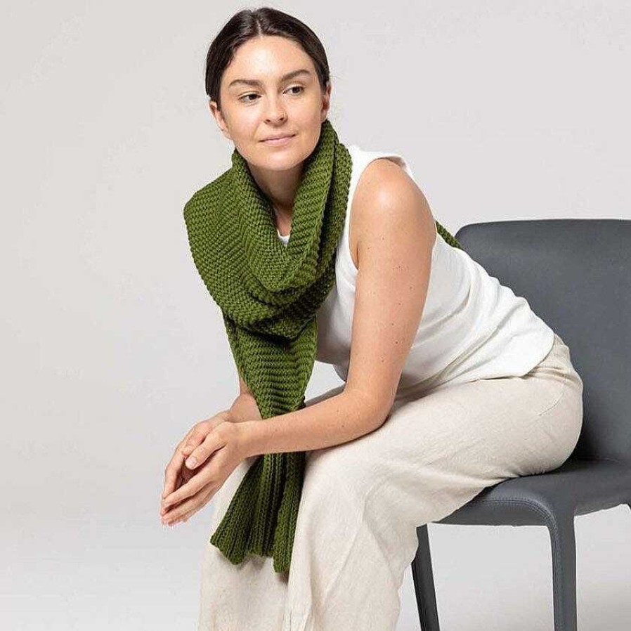 Fashion Indus Design Scarves | Indus Design: Scarf Ribbed Hem Knit Basil Green