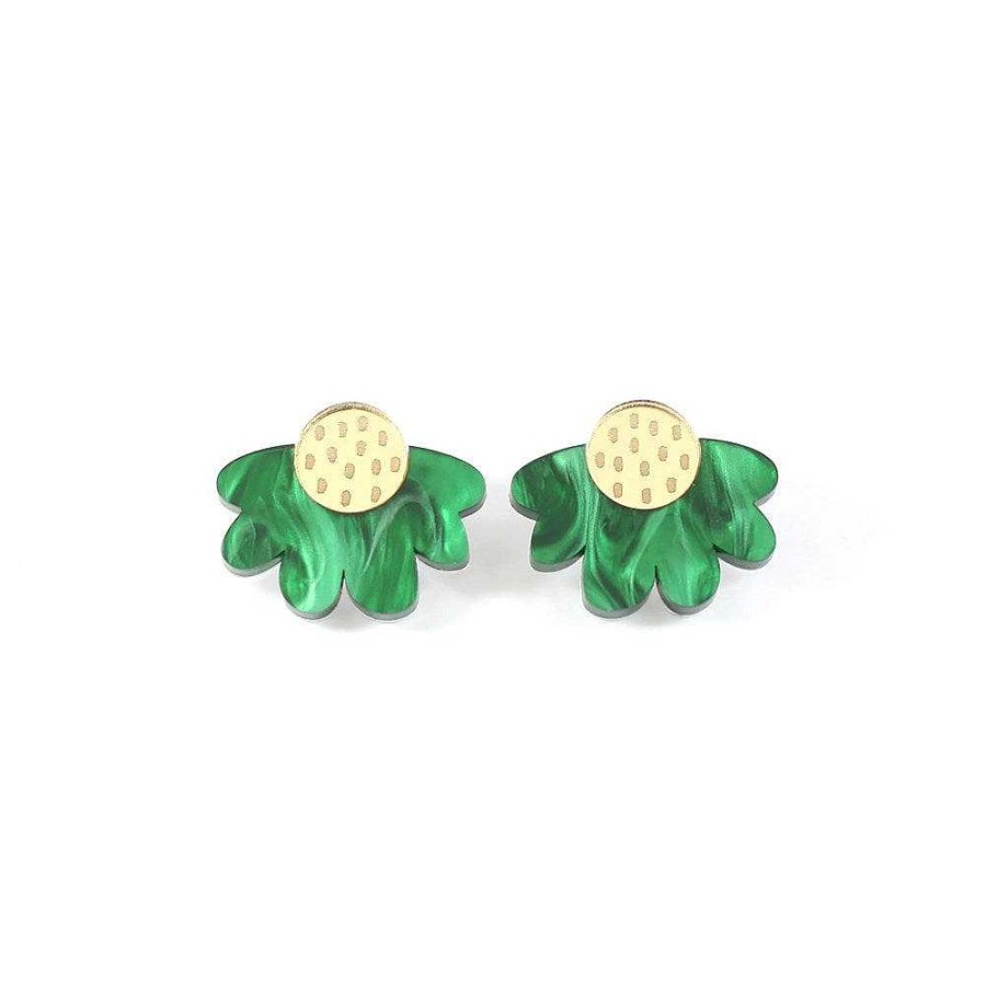 Jewellery HUNIY | Huniy: Earrings Daisy Statement Studs Green Marble