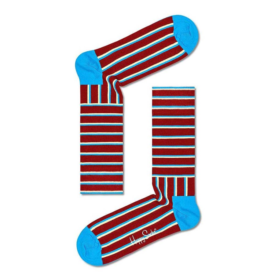 Fashion Happy Socks Socks | Happy Socks: Blocked Stripe Burgundy Ml