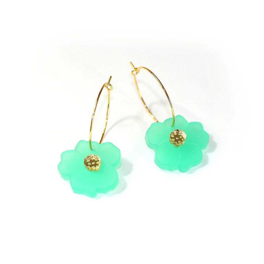 Jewellery HUNIY | Huniy: Earrings Flower Hoops Soft Green