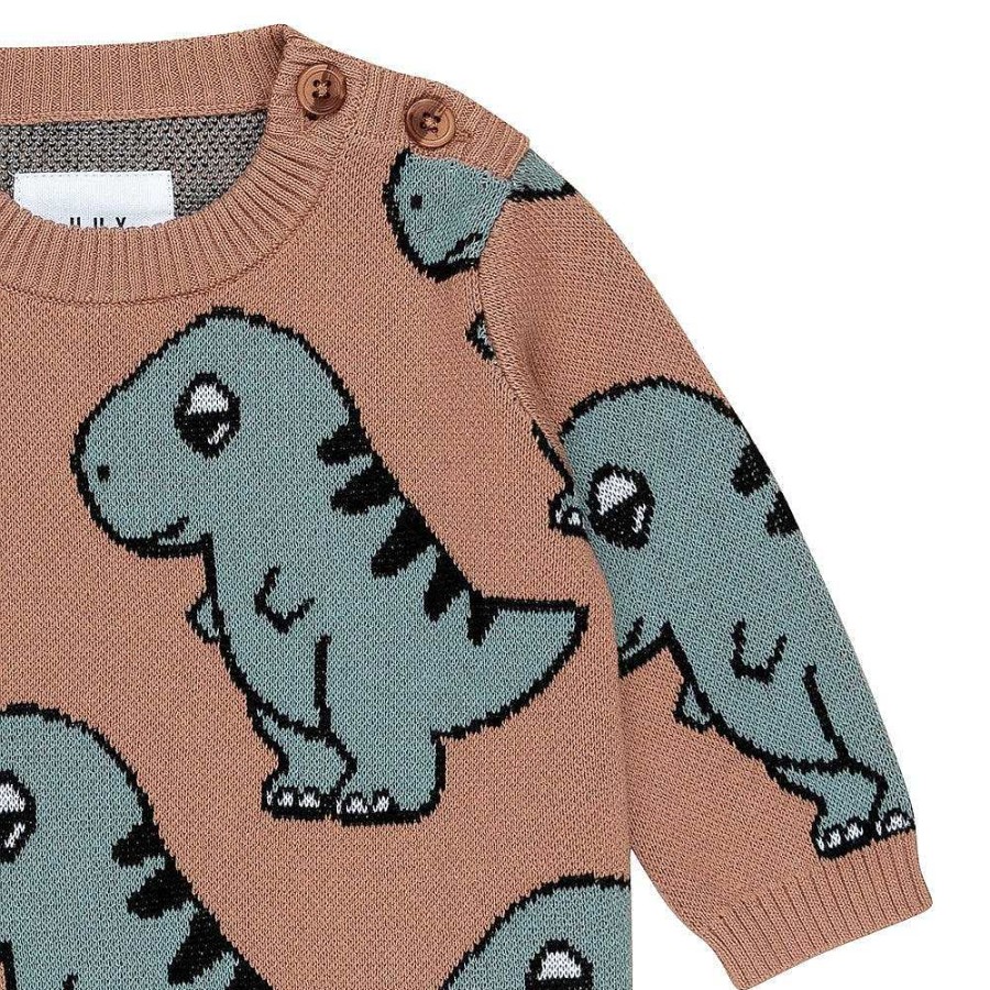 Fashion Huxbaby Kid'S Clothing - Other | Huxbaby: Knit Jumper B-Ball Dino Jacquard