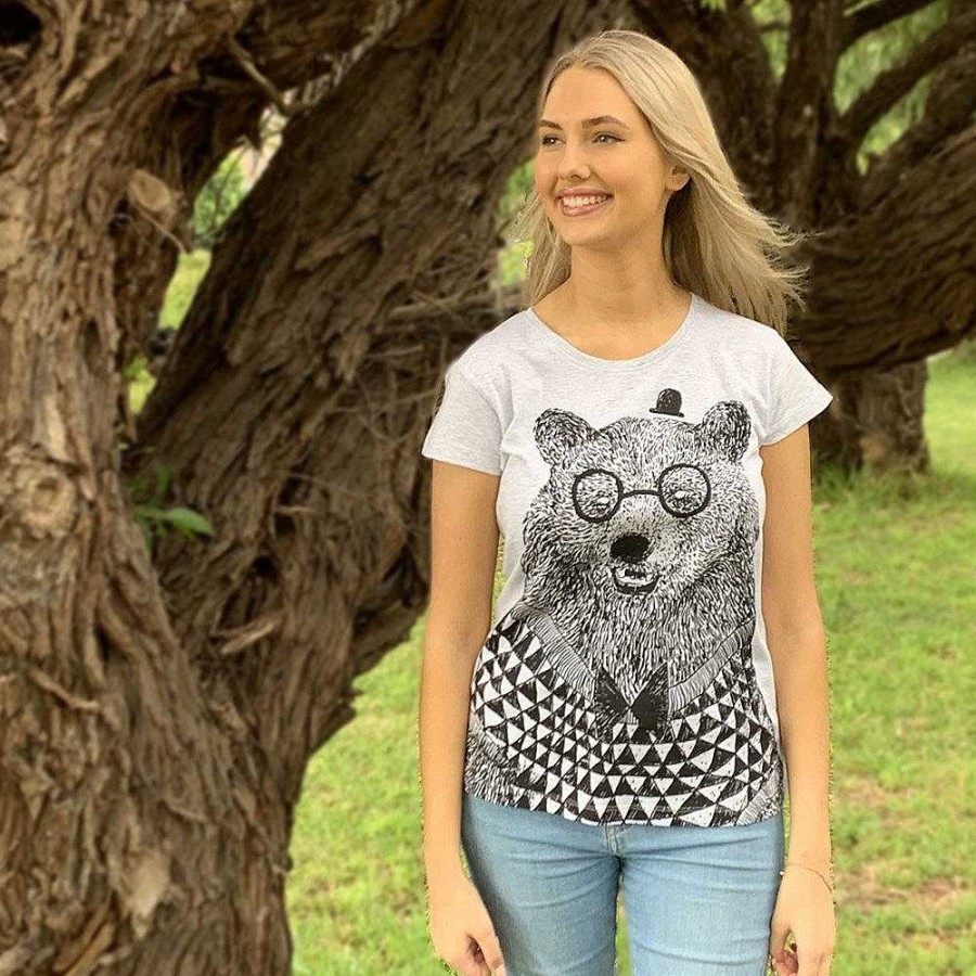 Fashion Monsterthreads Women'S T-Shirts | Bear Grey Marle Womens Tee