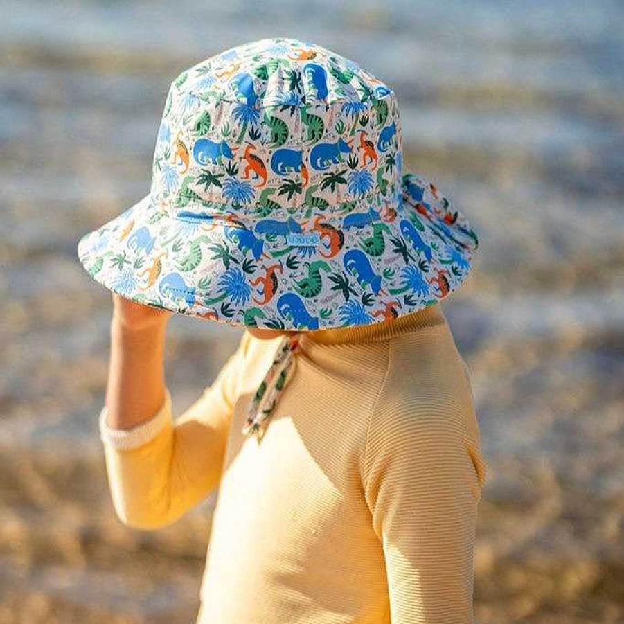 Fashion acorn kids Hats | Acorn Kids: Wide Brim Swim Bucket Hat Prehistoric Natural Blue Orange