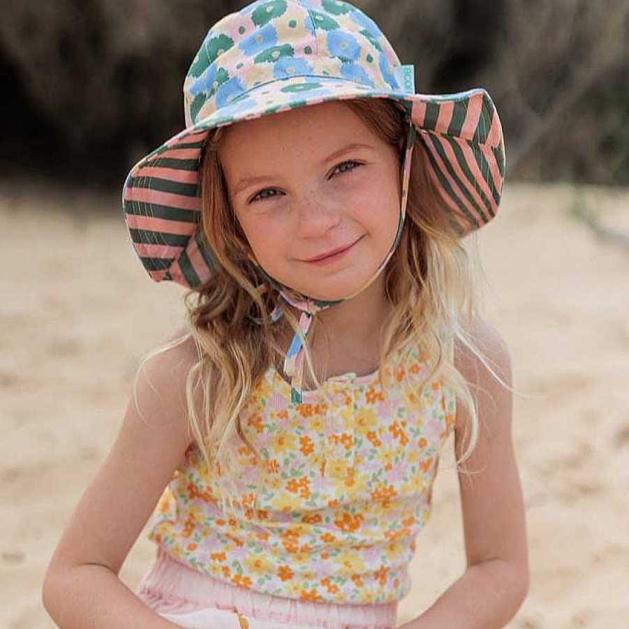 Fashion acorn kids Hats | Acorn Kids: Wide Brim Reversible Sunhat Full Bloom Pink Green