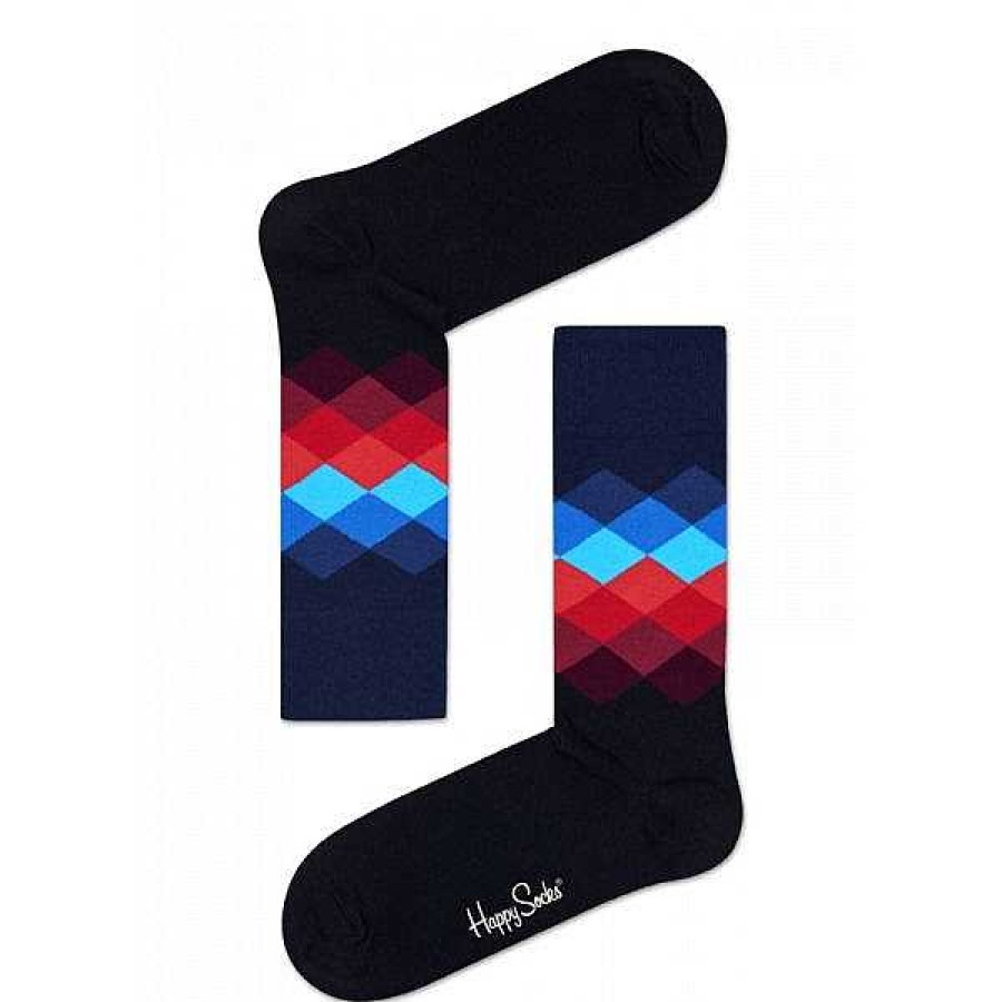 Fashion Happy Socks Socks | Happy Socks: Faded Diamond Red Black Blue Sm