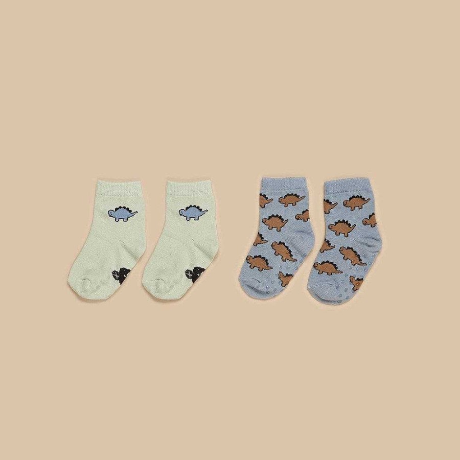 Fashion Huxbaby Kid'S Clothing - Other | Huxbaby: 2Pk Socks Dino Thyme + Teal