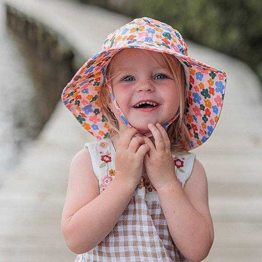 Fashion acorn kids Hats | Acorn Kids: Wide Brim Sunhat Flower Field Peach Multi