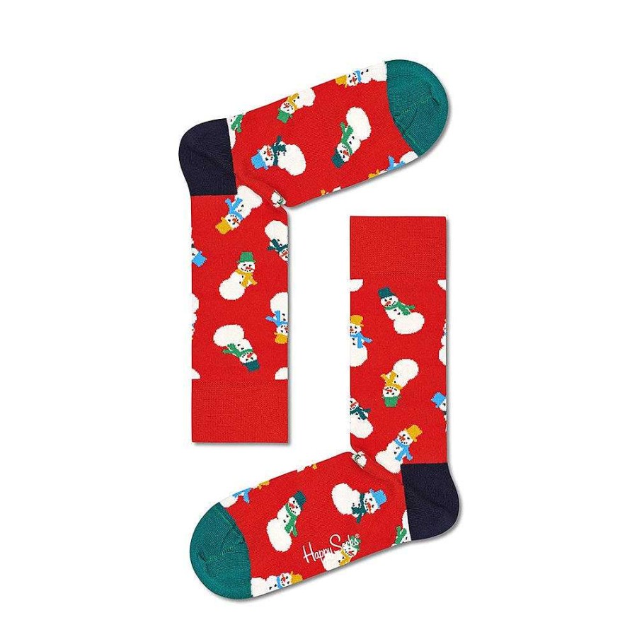 Fashion Happy Socks Socks | Happy Socks: Snowman Sock Red