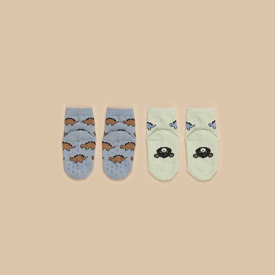 Fashion Huxbaby Kid'S Clothing - Other | Huxbaby: 2Pk Socks Dino Thyme + Teal