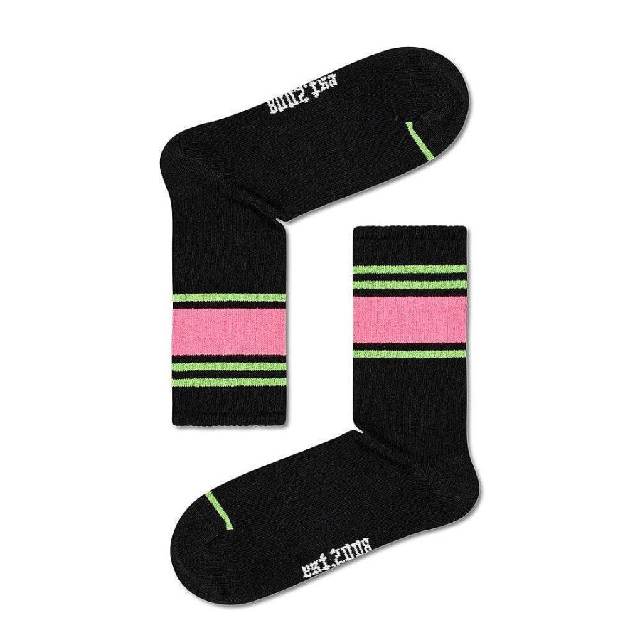 Fashion Happy Socks Socks | Happy Socks: Blocked Stripe 3/4 Sneaker Black