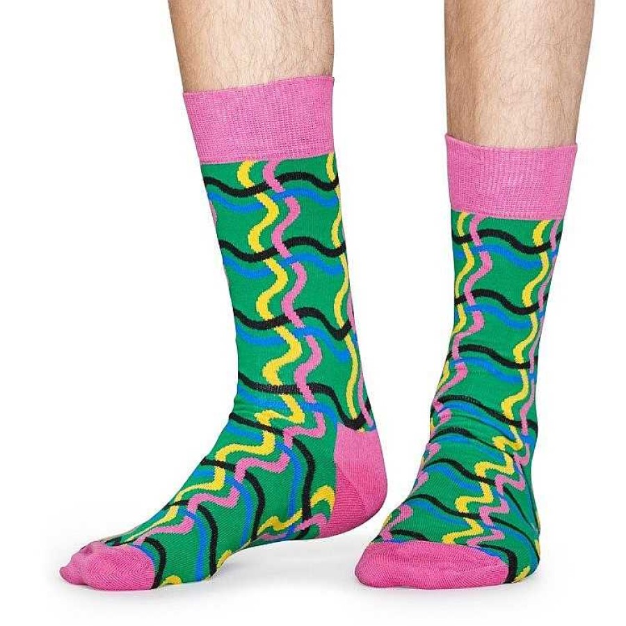 Fashion Happy Socks Socks | Happy Socks: Squiggly Green Pink