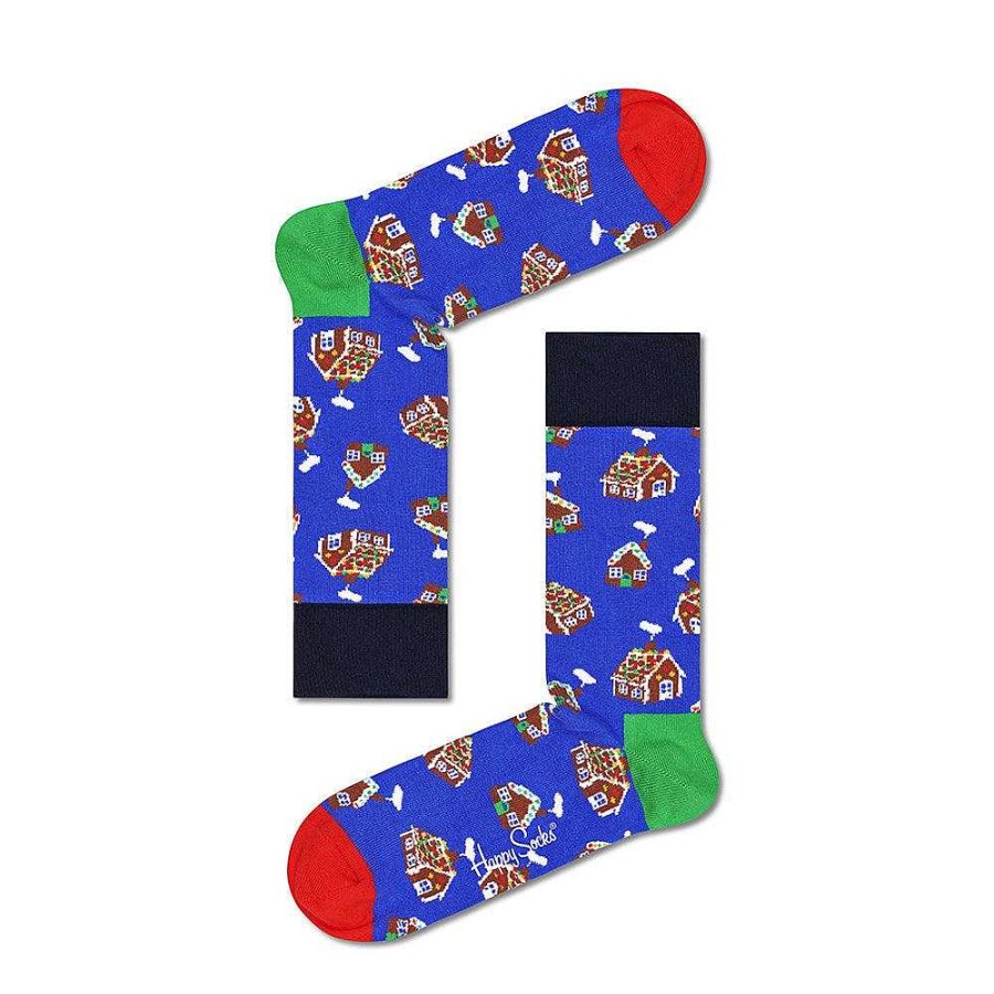 Fashion Happy Socks Socks | Happy Socks: Gingerbread House Sock Blue Navy