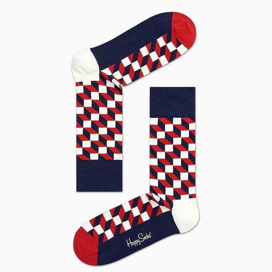 Fashion Happy Socks Socks | Happy Socks: Filled Optic Socks Red Navy White