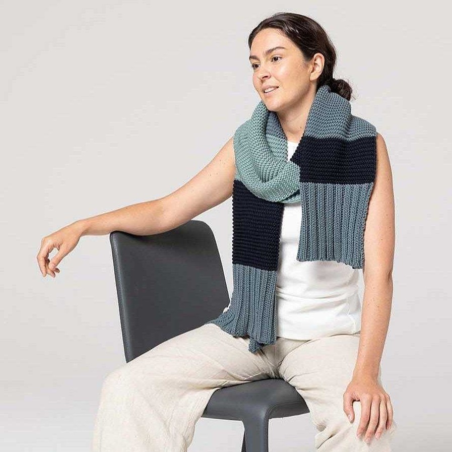 Out+About Indus Design | Indus Design: Scarf Bold Stripe Knit Indigo Denim Ocean