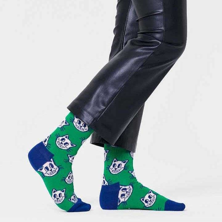 Fashion Happy Socks Socks | Happy Socks: Cat Green