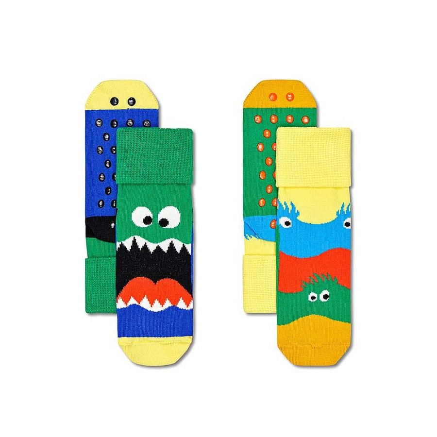 Fashion Happy Socks Socks | Happy Socks: Kids Anti Slip Monsters 2Pk 2-3Y