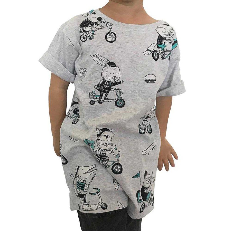 Fashion Monsterthreads Kid'S T-Shirts | Biking Animals Grey Marle Kids Tee