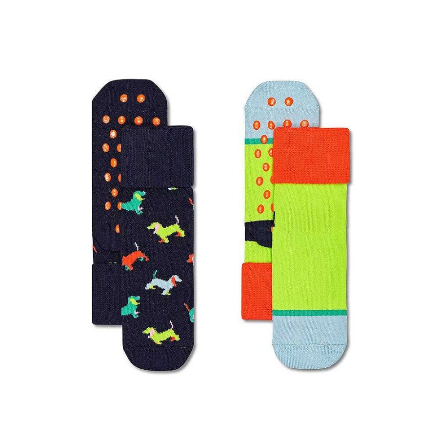 Fashion Happy Socks Socks | Happy Socks: Kids Anti Slip Puppy Love 2Pk 2-3Y