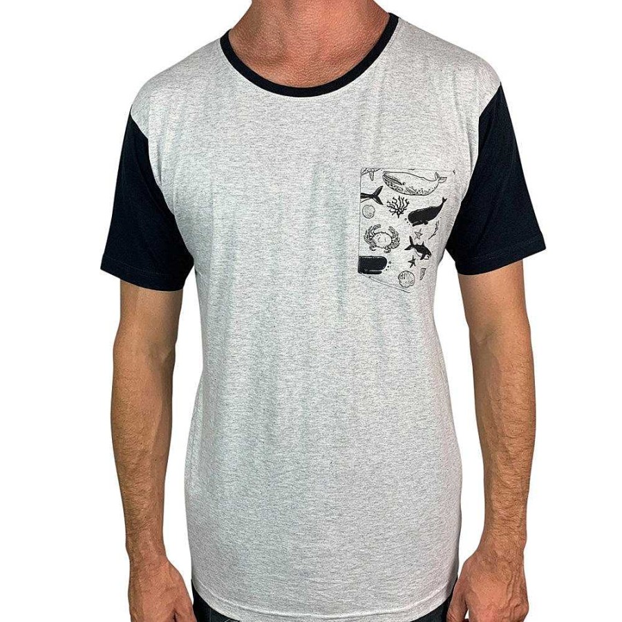 Fashion Monsterthreads Men'S T-Shirts | Sea Creatures Grey Marle Mens Pocket Tee