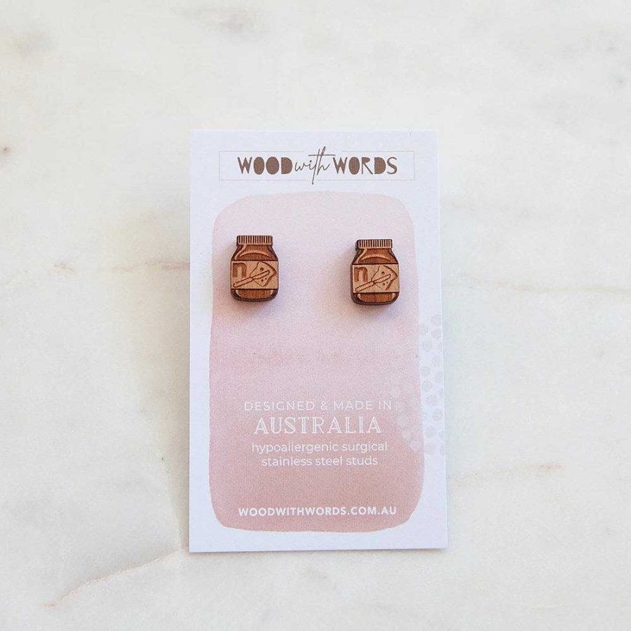 Jewellery Wood With Words | Wood With Words: Wooden Stud Earrings Chocolate Spread