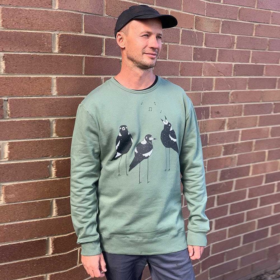 Fashion Monsterthreads Men'S Jumpers | Singing Magpies Kashmir Green Mens Jumper