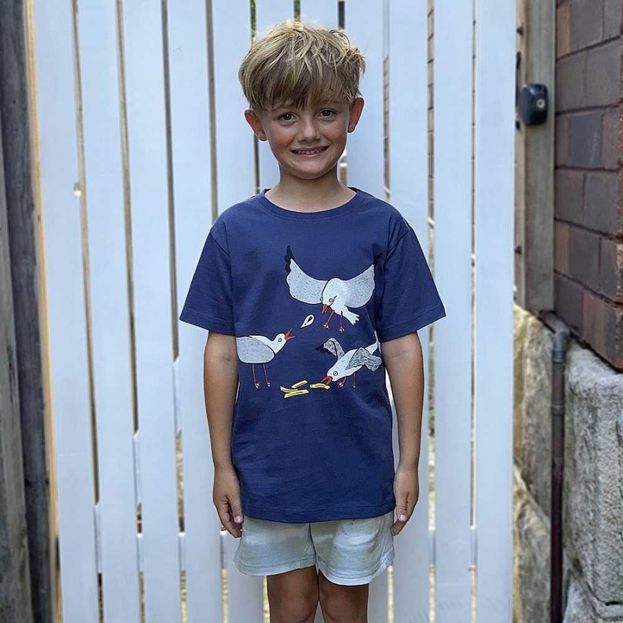 Fashion Monsterthreads Kid'S T-Shirts | Seagulls Squabble Dusky Blue Kids Tee