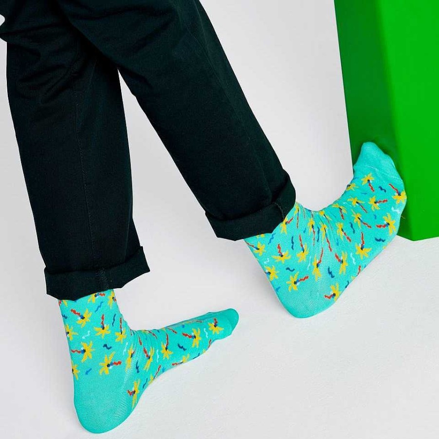 Fashion Happy Socks Socks | Happy Socks: Confetti Palm Aqua