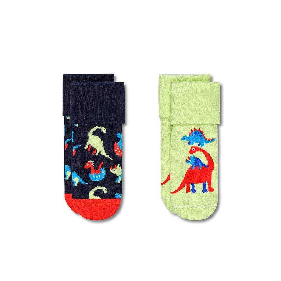 Fashion Happy Socks Socks | Happy Socks: Kids Terry Socks Dinos 2Pk 0-6M