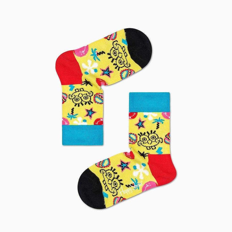 Fashion Happy Socks Socks | Happy Socks: Kids Spongebob Smile Storm Yellow