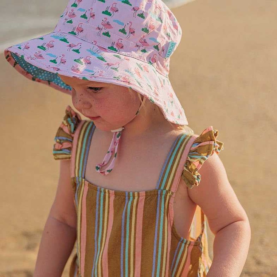 Fashion acorn kids Hats | Acorn Kids: Broad Brim Bucket Hat Dancing Flamingo Pink Blue Green