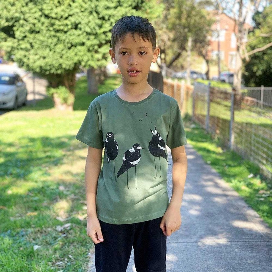 Fashion Monsterthreads Kid'S T-Shirts | Singing Magpies Kashmir Green Kids Tee