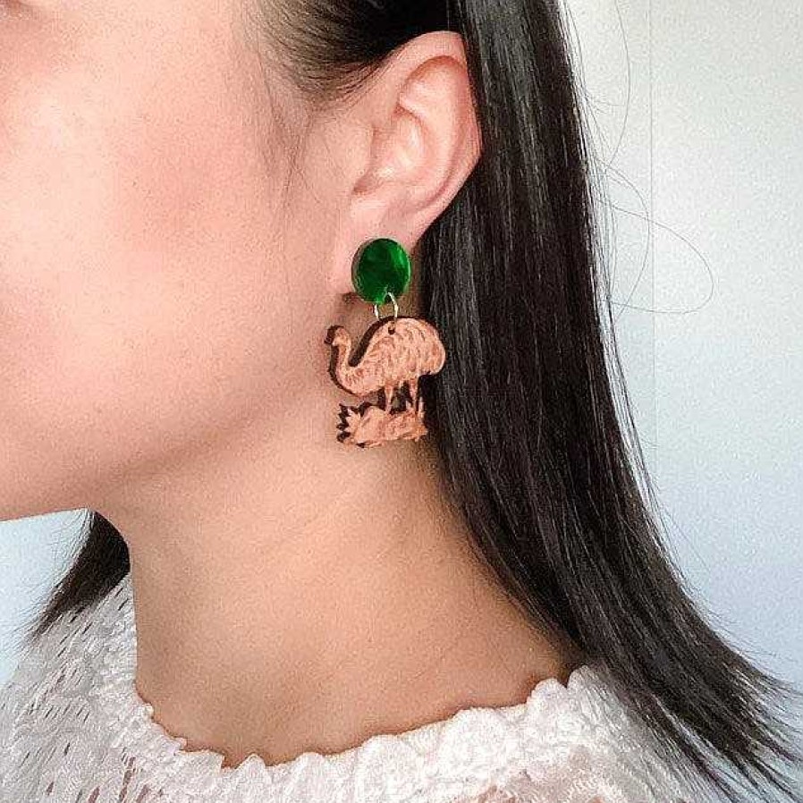 Jewellery Wood With Words | Wood With Words: Wooden Dangle Earrings Emu