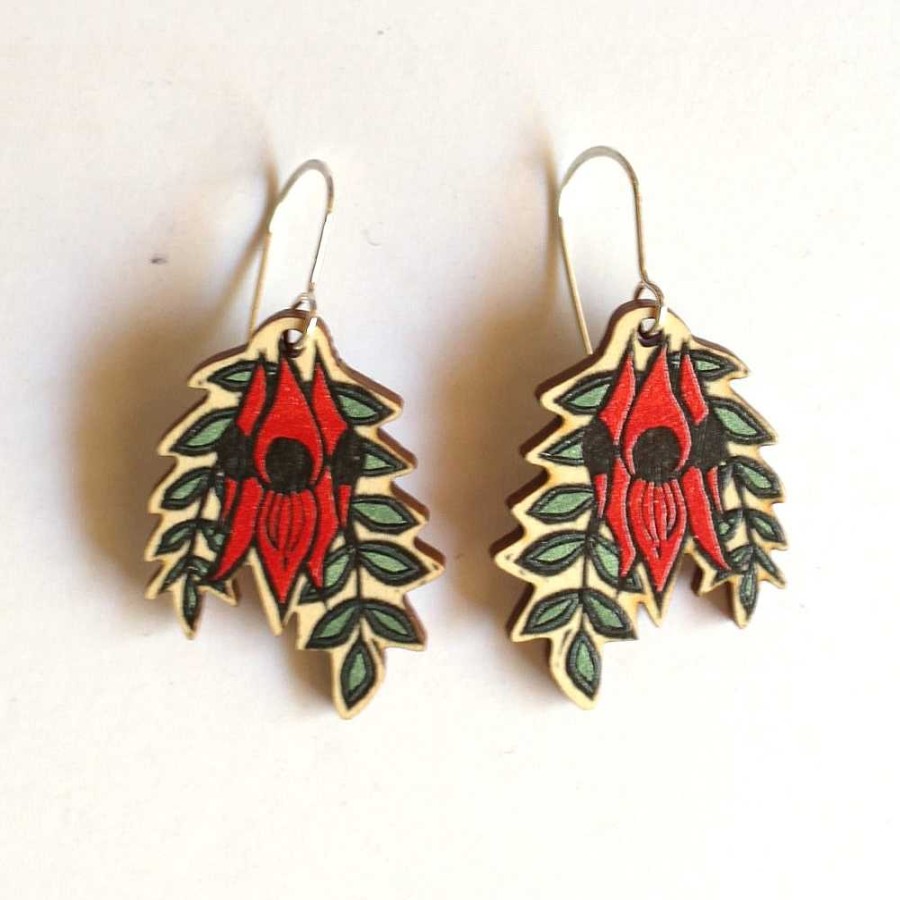 Jewellery To The Trees | To The Trees: Wooden Earrings Sturt Desert Pea Small