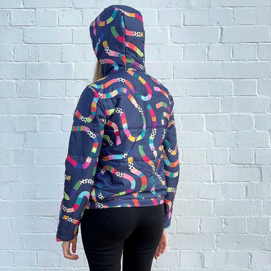 Fashion Monsterthreads Women'S Jackets | Puffer Jacket: Rainbow Topographic