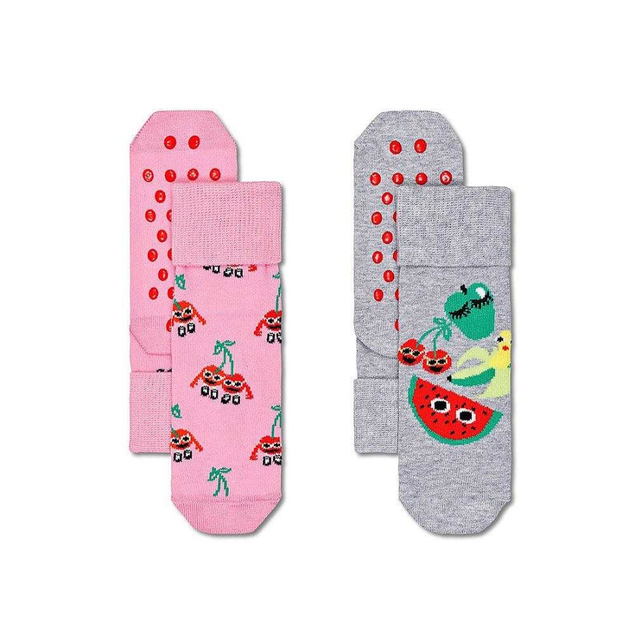 Fashion Happy Socks Socks | Happy Socks: Kids Anti Slip Fruit 2Pk 2-3Y