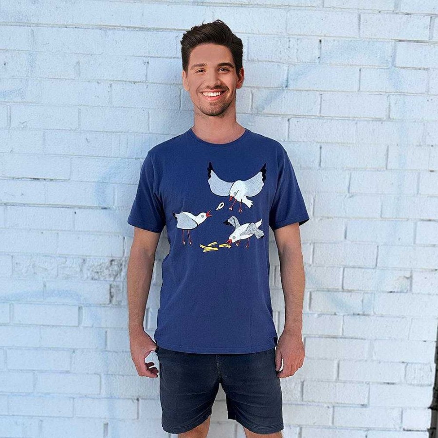 Fashion Monsterthreads Men'S T-Shirts | Seagull Squabble Dusky Blue Mens Tee