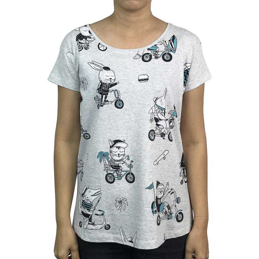 Fashion Monsterthreads Women'S T-Shirts | Biking Animals Grey Womens Tee